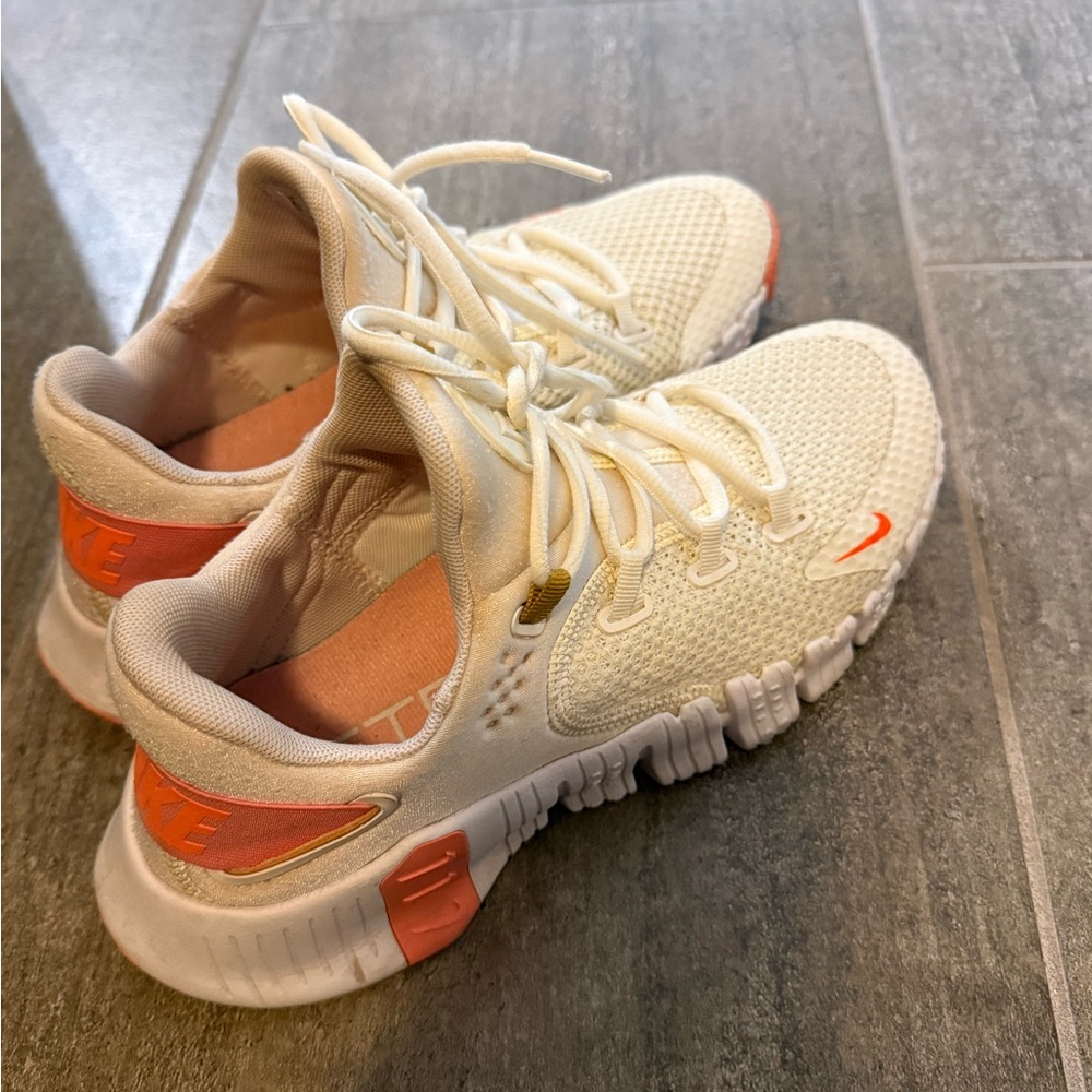 Nike Free Metcon Cream and Orange Athletic Shoes